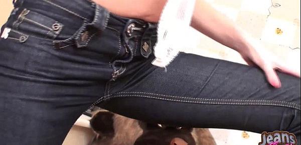  Petite teen Celine showing off in tight skinny jeans